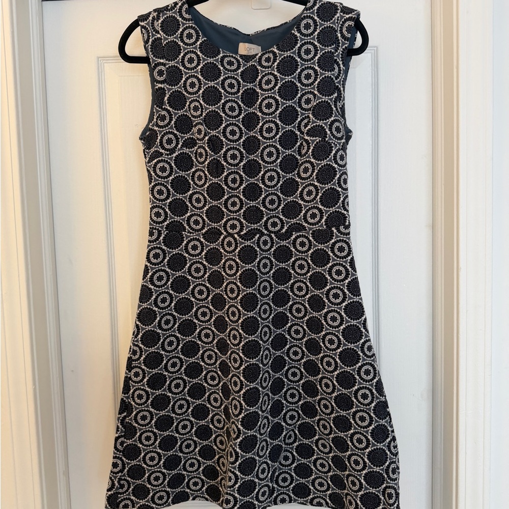 LOFT Navy and White Patterned Dress